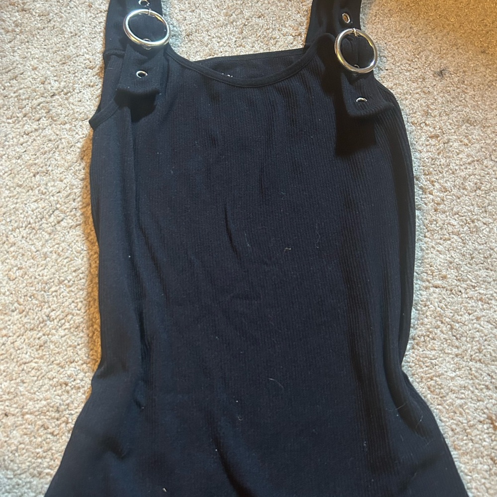 Black Sleeveless Dress with Silver Ring Accents